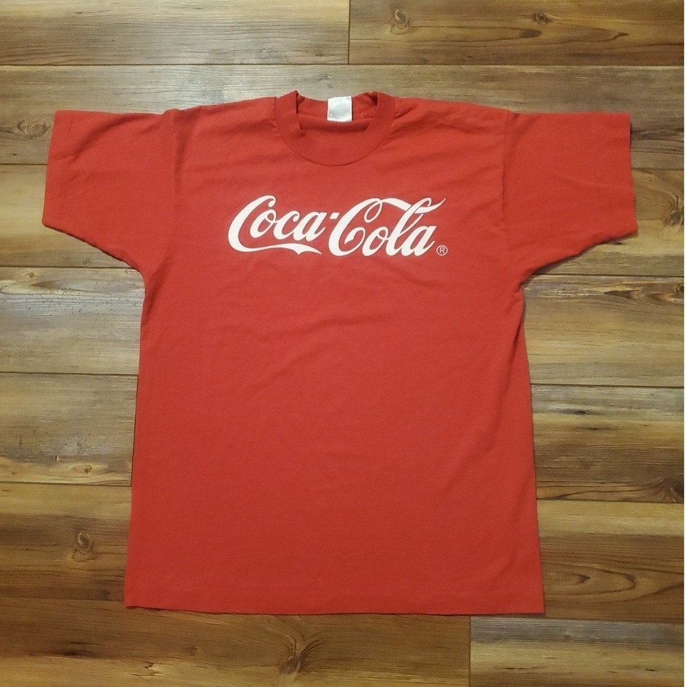 Vintage 90s Coca-Cola Mens Large Single Stitch Red T Shirt Coke Fruit of Loom
